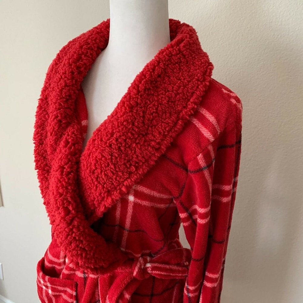 SOLD!NEW! Martha Stewart Plush Plaid Fleece Wrap Robe - Picture 3 of 5